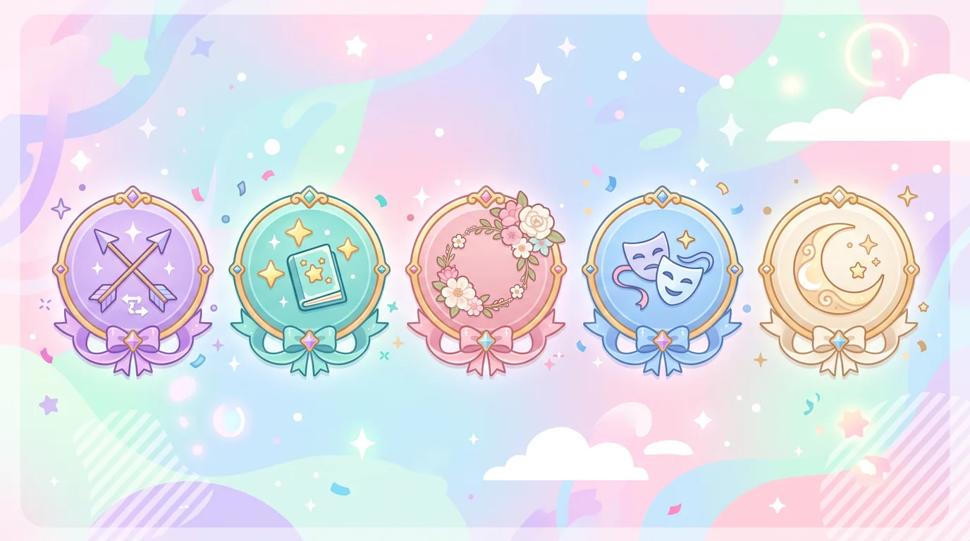 Five stylized bio cards representing different player personality types