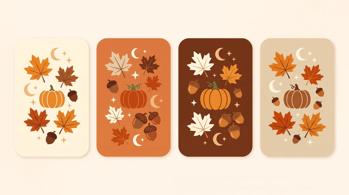 Fall emoji palette and cozy font styles arranged as styling cards