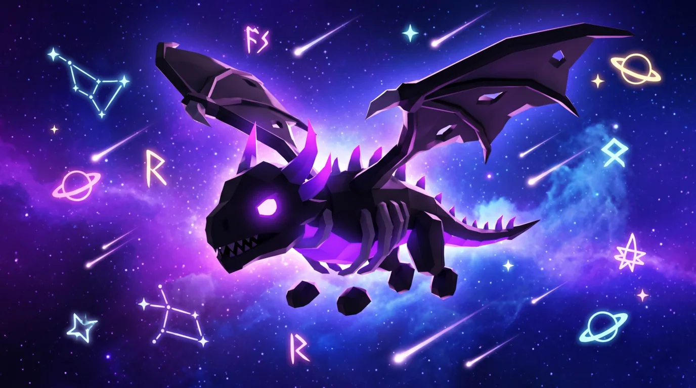 Adopt Me Shadow Dragon with cosmic celestial symbols